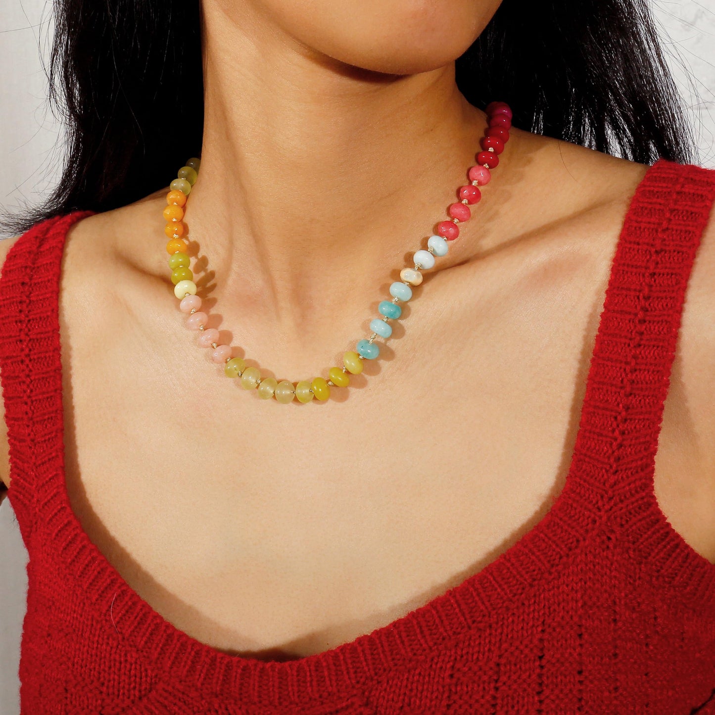 Gemstone Beaded Necklace for Women Colorful Natural Stone Freshwater Pearl Surfer Beach Rainbow Necklace Jewelry Gift (colorful -04)