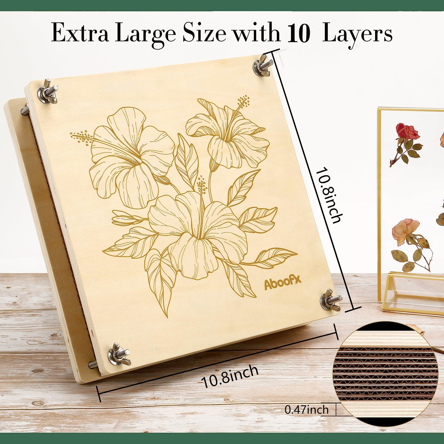 Aboofx Flower Press Kit, Craft Kits 11"x11" 10 Layers Wooden Flower Pressing Kit for Crafts Pressed Flowers & Plant Press for Spring DIY Craft Art, Preservation Kits for Bookmark Frame Flowers Drying
