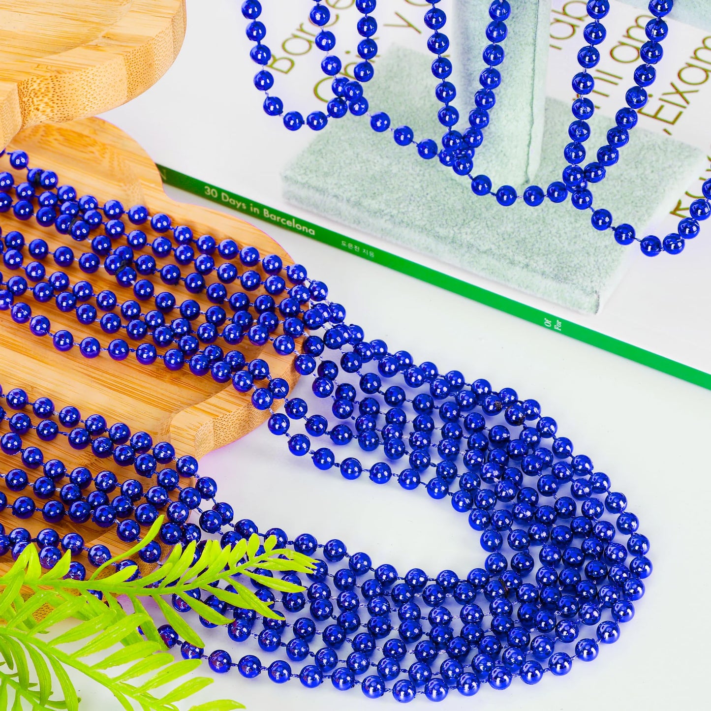 EOBOH 100PCS Mardi Gras Beads Necklace, Blue Bead Necklaces Stuff Bulk, 33" Christmas Necklace Party Supplies, Festival Parade Throw Accessories for Wedding Birthday Pirate Theme Party Decor
