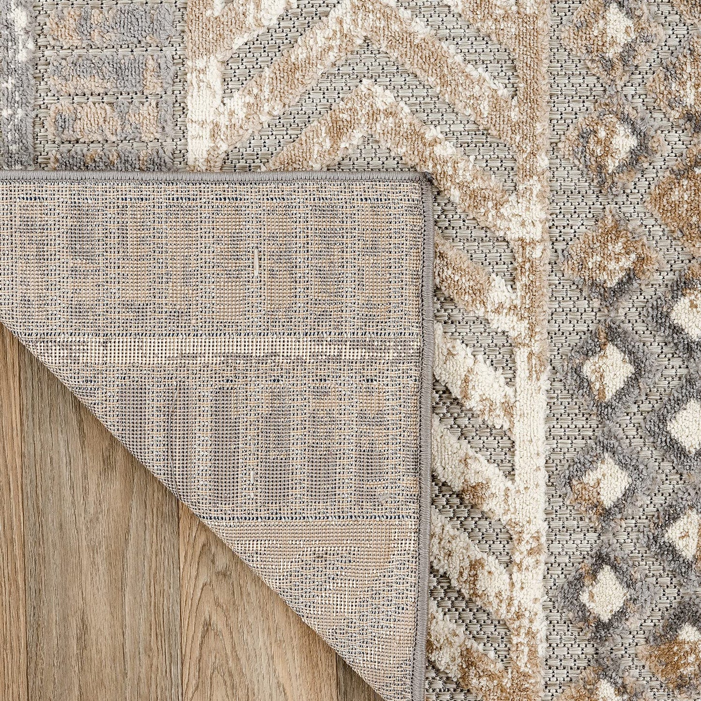 Rugshop Distressed Geometric Indoor/Outdoor Beige Area Rug Modern Tribal Stripe, Durable Stain Resistant Perfect for Patio, Backyard, Deck and Outdoor Lounge 10' x 14'