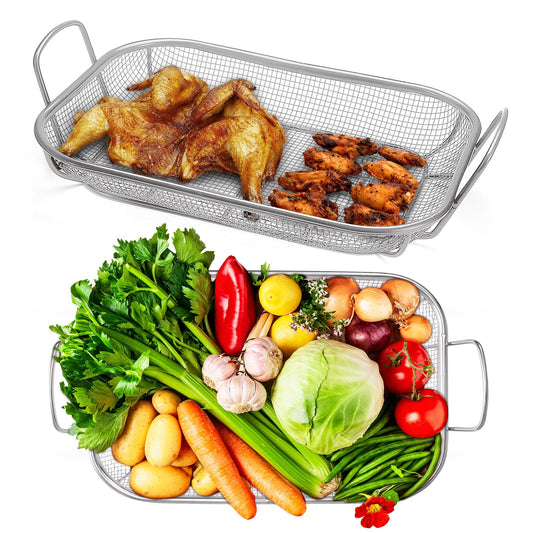 Homi Styes Grill Baskets for Outdoor Grill – 15 x 11-inch Vegetable Grill Basket – Grill Vegetable Basket with Handles – Rustproof Stainless Steel Mesh Veggie Grilling Basket