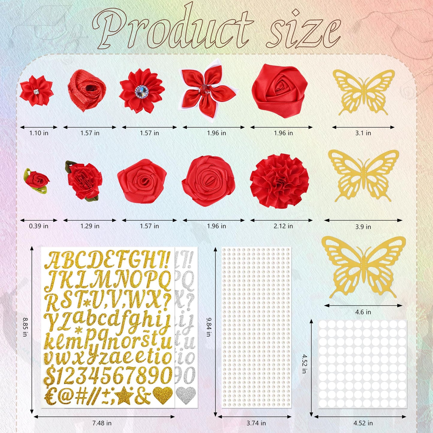 VISSTREE DIY Graduation Cap Decoration, 56 Pcs Cap Decorations for Graduation Kit 2026 DIY Grad Cap Graduation Gift with Red Paper Flowers 3D Glitter Butterfly Custom Number Letter Stickers Decor