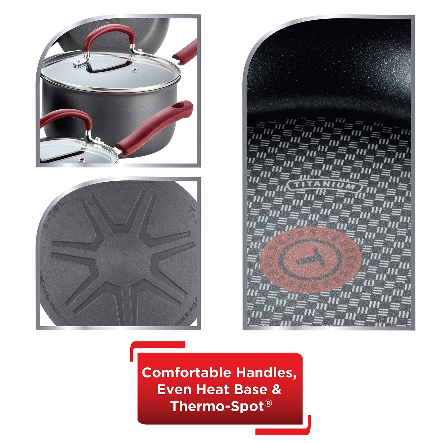 T-fal Ultimate Hard Anodized Nonstick Cookware Set 12 Piece, Oven Broiler Safe 600F, Kitchen Cooking Set w/Fry Pans, Saucepans, Dutch Oven, Kitchen Utensils, Pots and Pans, Dishwasher Safe, Black