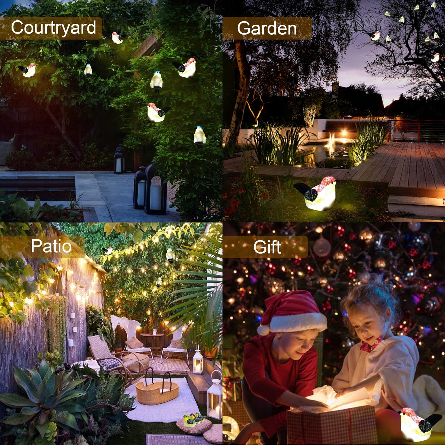 JZSTOM Solar Outdoor Lights Bird Garden Statues Decor,Bird Figurine Lights with Powered LED, Housewarming Birthday Gifts for Women, Mom (3 Pack)