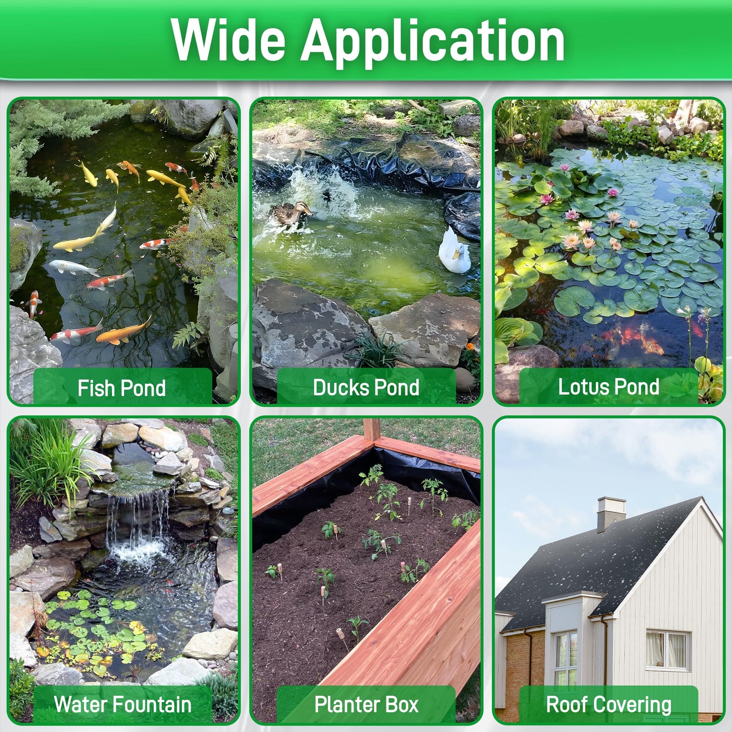 Sinimaka Pond Liner 16 x 20 Ft, HDPE Durable Pond Liners for Outdoor Ponds, Pond Liners for Fish, Koi, Water Garden, Waterfall, Fountain