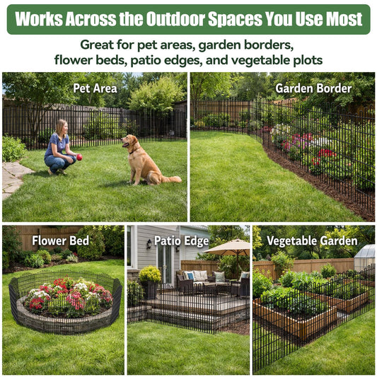 5 Panels No Dig Decorative Garden Fence, 33in H x 11.8ft L Animal Barrier Fencing, Rustproof Dog Fence Outdoor for Yard, Metal Wire Panel Border, Classic Arched-Top Panels for Patio, Flower Bed