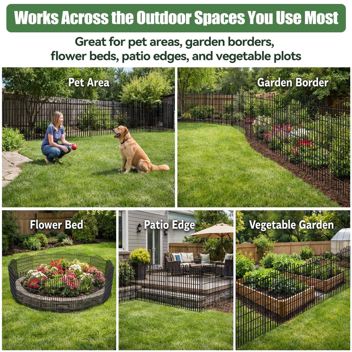 10 Panels No Dig Decorative Garden Fence, 33in H x 23.6ft L Animal Barrier Fencing, Rustproof Dog Fence Outdoor for Yard, Metal Wire Panel Border, Classic Arched-Top Panels for Patio, Flower Bed