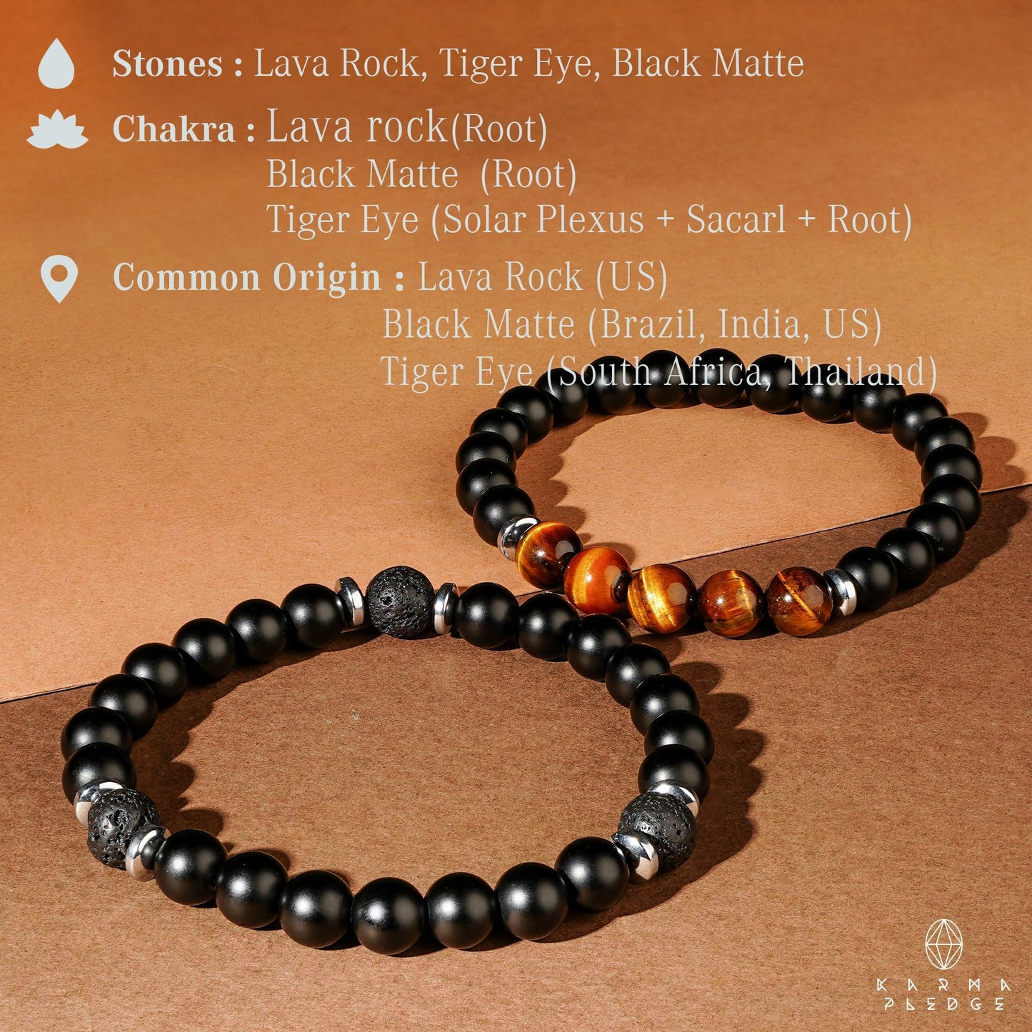 Tiger Eye Crystal Bracelet Handmade 8mm Beads Black Matte Chakra Healing Crystal Bracelets Combo Pack of 2, Gifts for Women and Men, Brings Positivity, Success and Good Luck, Birthday Gift for Dad