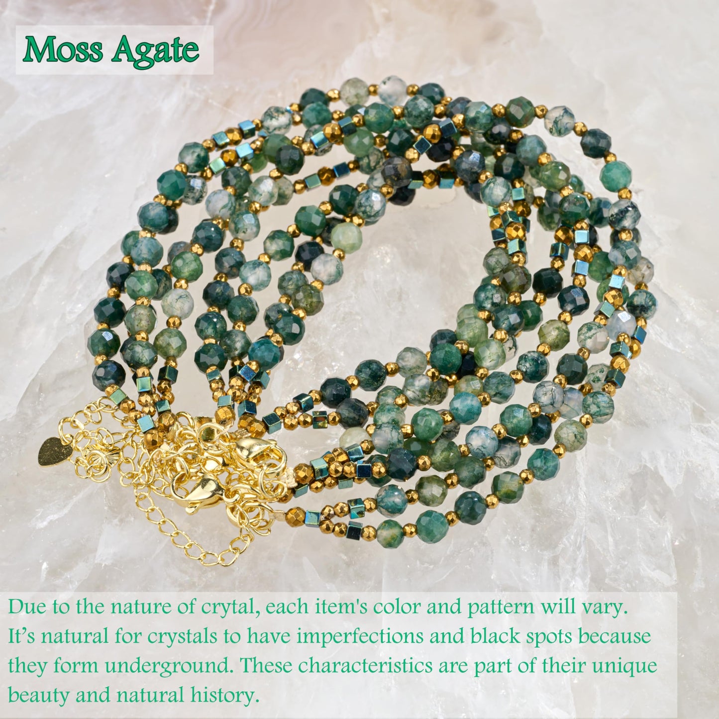 Farfume Moss Agate - Inner Harmony - Crystal Beaded Bracelets, Chakra 4mm Natural Stone Beads Bracelets, Gemstone Spiritual Jewelry Gifts for Mother's Day