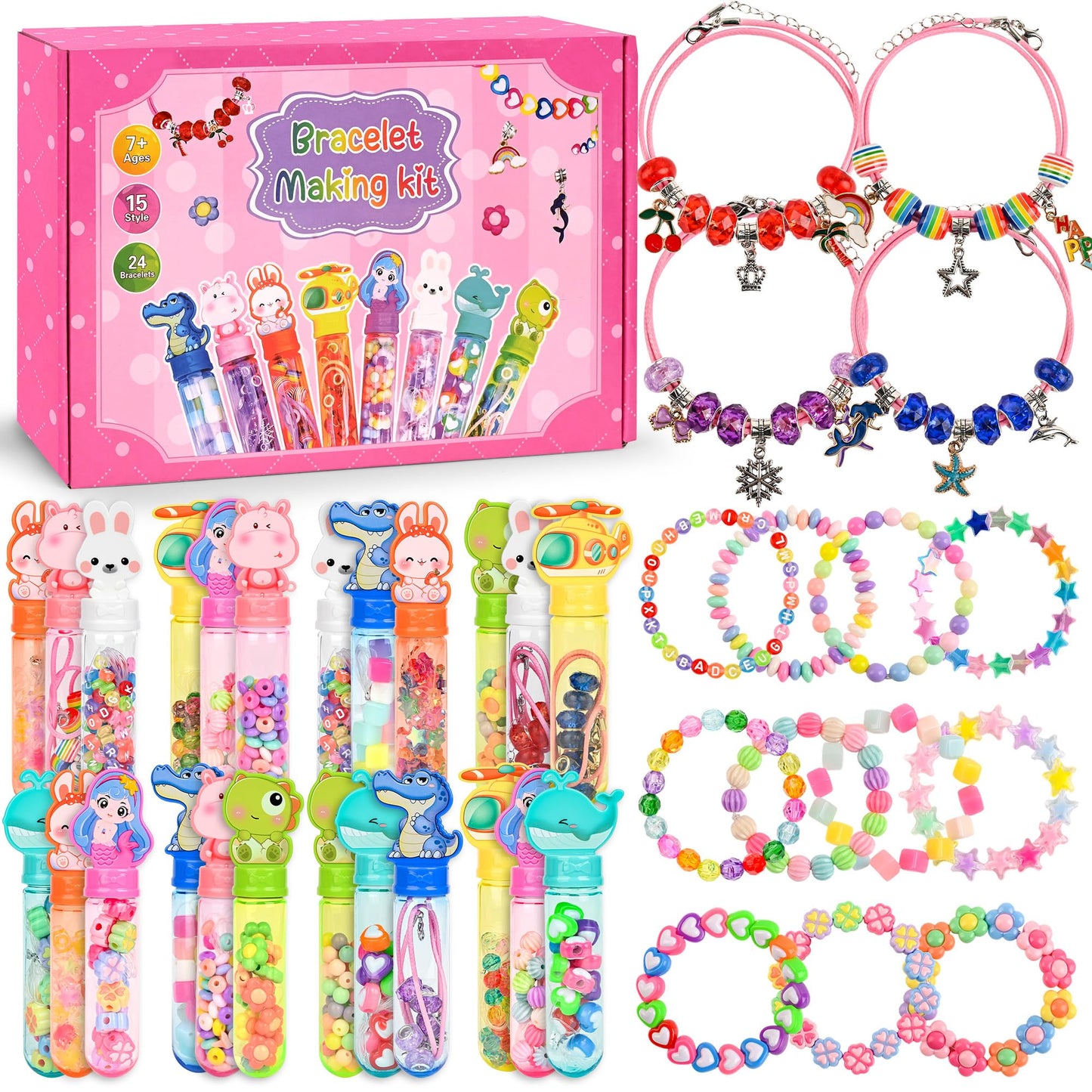 Ulema 24Pack Party Favors Birthday Return Gifts Goodie Bags Charm Bracelet Jewelry Making Kit Valentine's Day Gifts Friendship Bracelet Kit Classroom Rewards