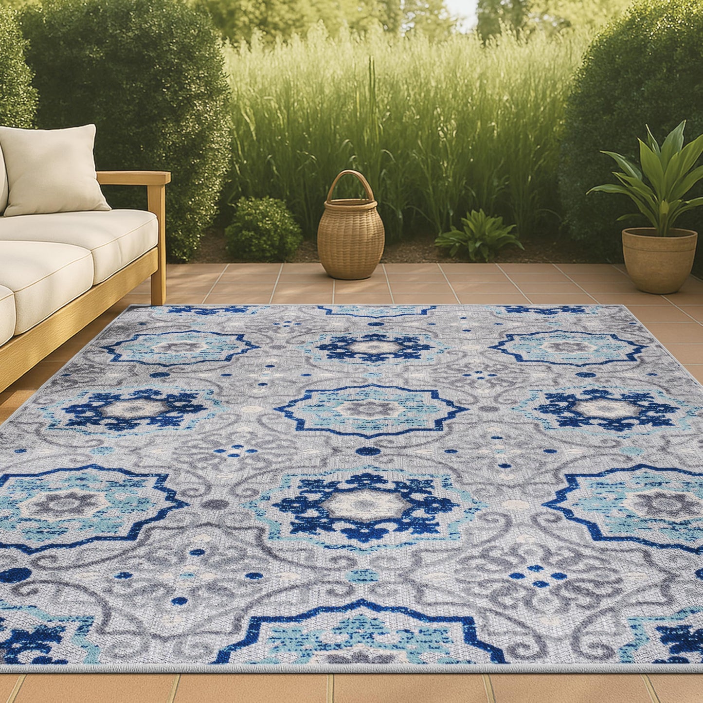 JONATHAN Y Mediterranean Medallion Indoor Outdoor Area Rug 3X5 Blue/Gray, Boho for Backyard, Patio, Porch, Easy-Cleaning, High Traffic, Pet-Friendly, Non-Shedding (AMC101A-3)