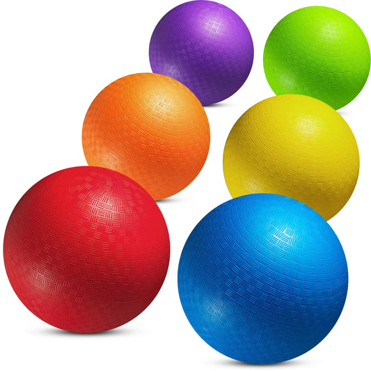 5” Playground Balls for Toddlers & Kids - (6 Pack) Inflatable Rubber Bouncy Dodgeball Balls w/Pump - Small & Colorful for Four Square, Gym, Backyard, Recess, Sports, Preschool & Kindergarten Games