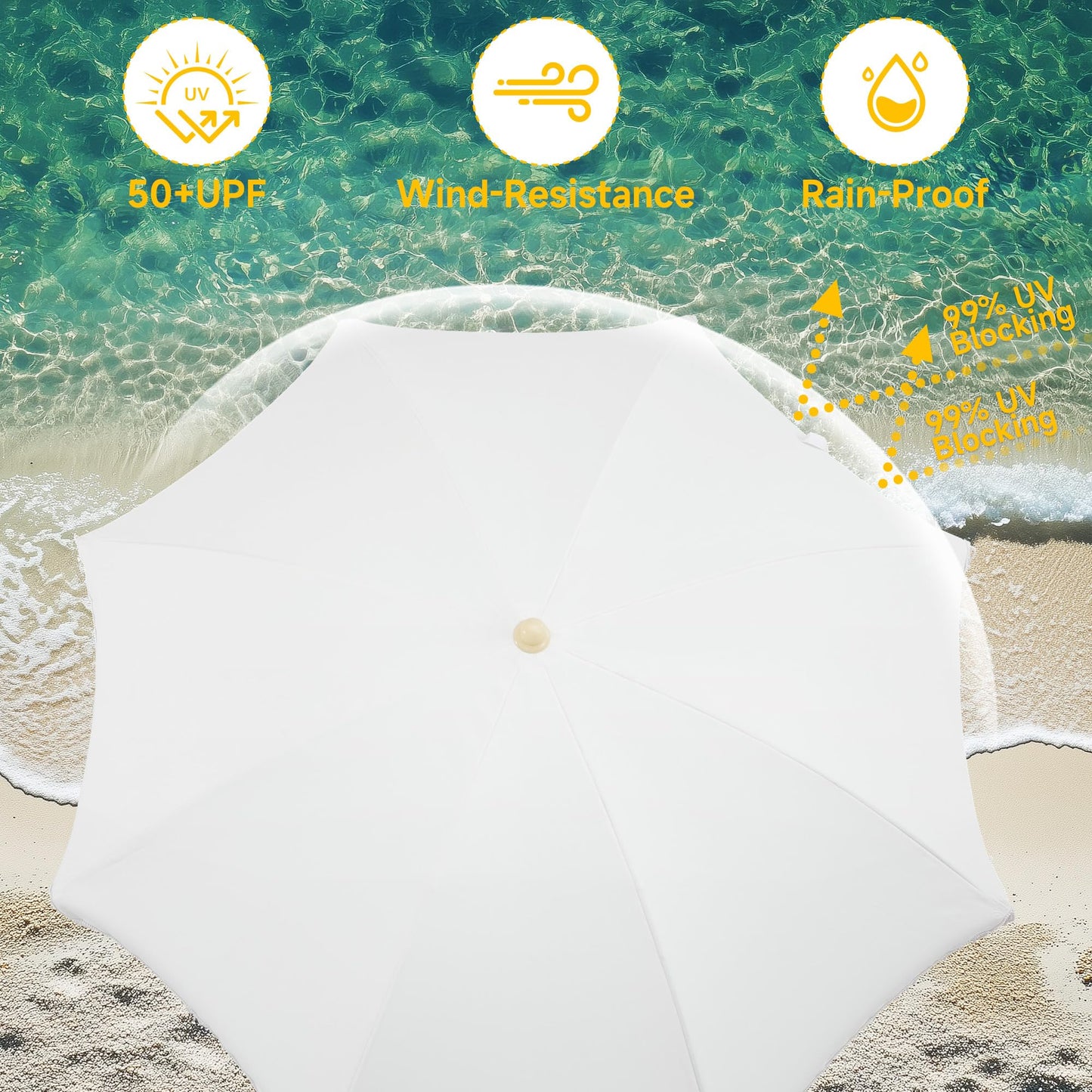 Kbrellaoutlets 7FT Boho Patio Umberlla with Fringe,UPF50+ Outdoor Umbrella with 8 Fiberglass Ribs and Push Button Tilt,Tassels Umbrella for Beach,Terrace,Picnic (Cream)
