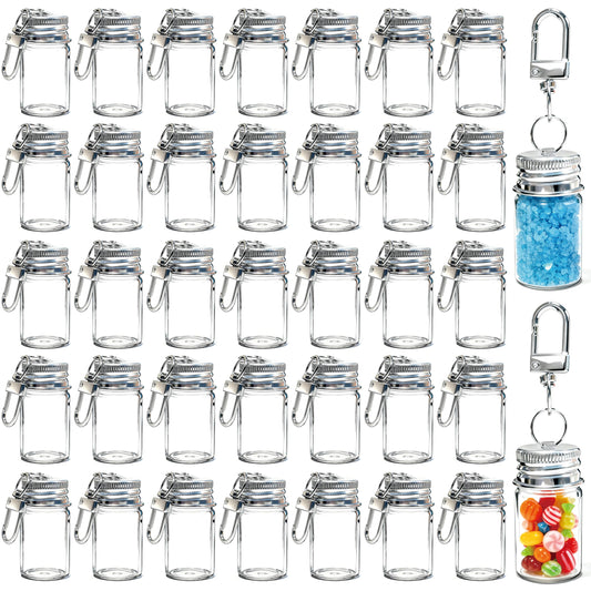 36 Pack 7ml Mini Glass Bottles with Aluminum Lids and Keychains, Tiny Wishing Jars for DIY Crafts, Wedding Favors, Home Decoration & Travel Gifts