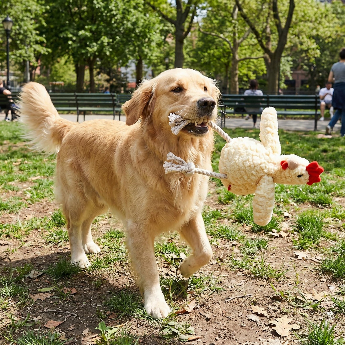Paw-FECT Piece Soft Plush Chicken Dog Toy, with Sqeaking Sound, Durable Rope Feet, and Crinkle Wings, Emotional Support Companion Chew Toy, Great for All Breeds of Dogs