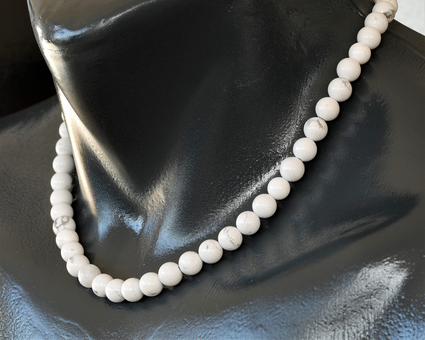 Natural Howlite Beaded Choker Necklace | 8mm Handmade Gemstone Jewelry | Gemini Zodiac Chakra Crystal | Calming Stress Relief Clarity Communication Balance White Stone Gift for Women & Men