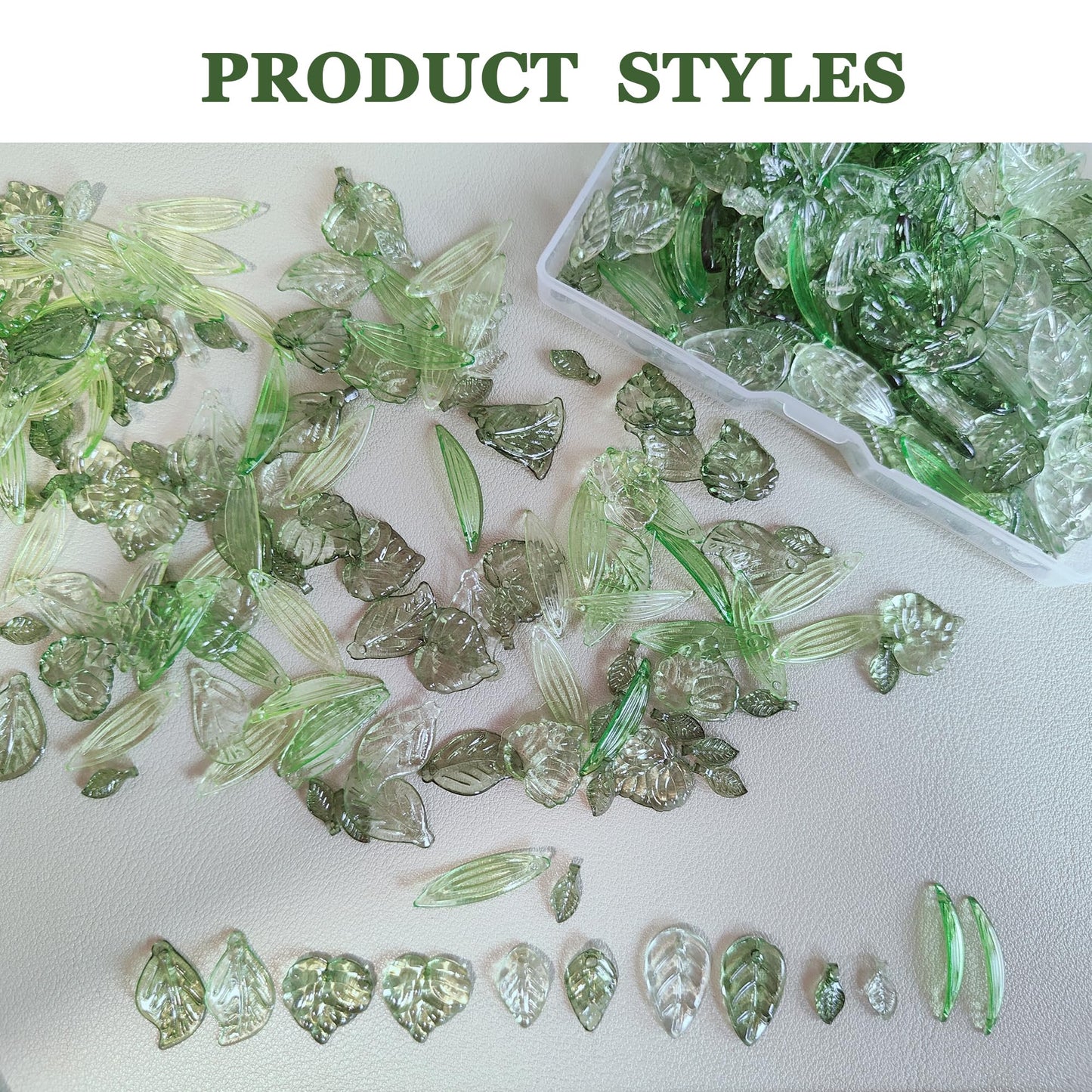 420PCS Green Acrylic Leaf Beads for Jewelry Making – Bulk Botanical Leaf Charms, Transparent Glass-Look Plant Beads for Earrings, Bracelets, Necklaces & Accessories (Mixed Styles)