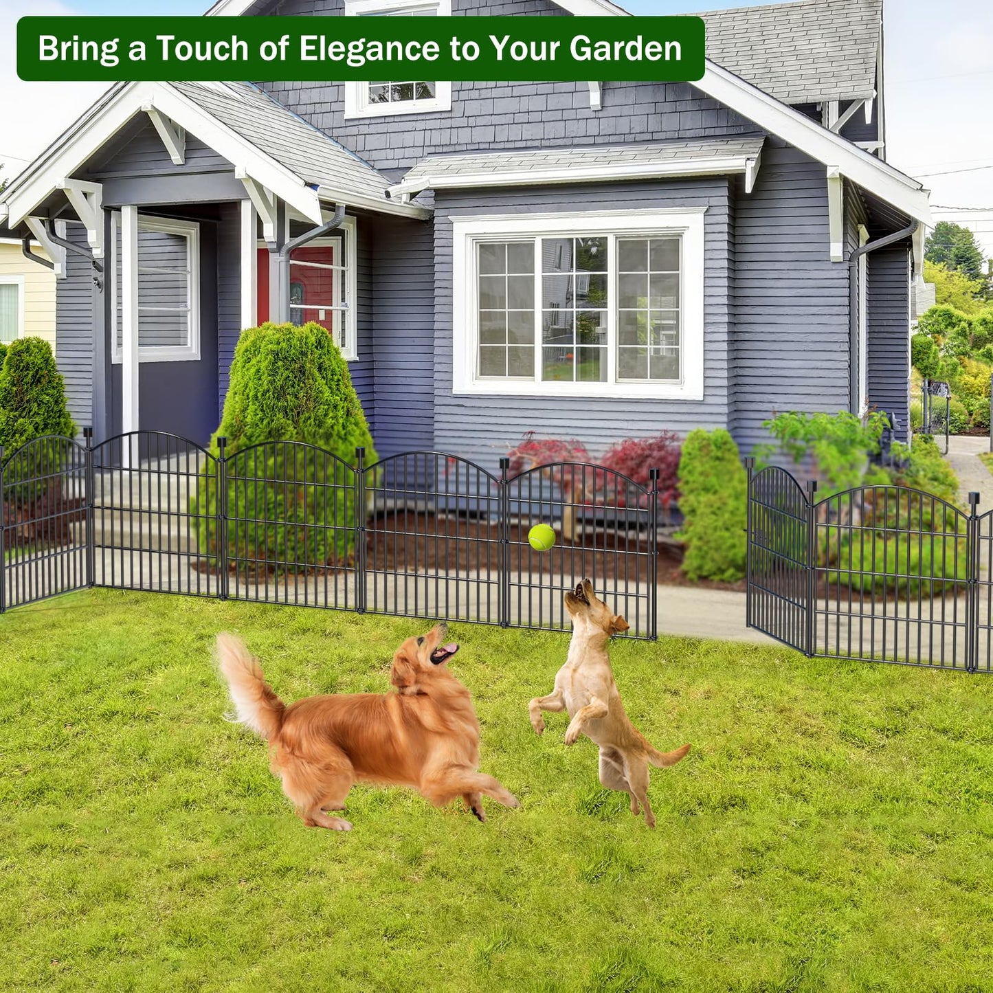 10 Panels No Dig Decorative Garden Fence with Gate - 24 in (H) x 20 ft (L) Dog Rabbits and Pets Fence Outdoor for Yard, Animal Barrier Tall Rustproof Metal Wire Fencing Border for Garden and Patio