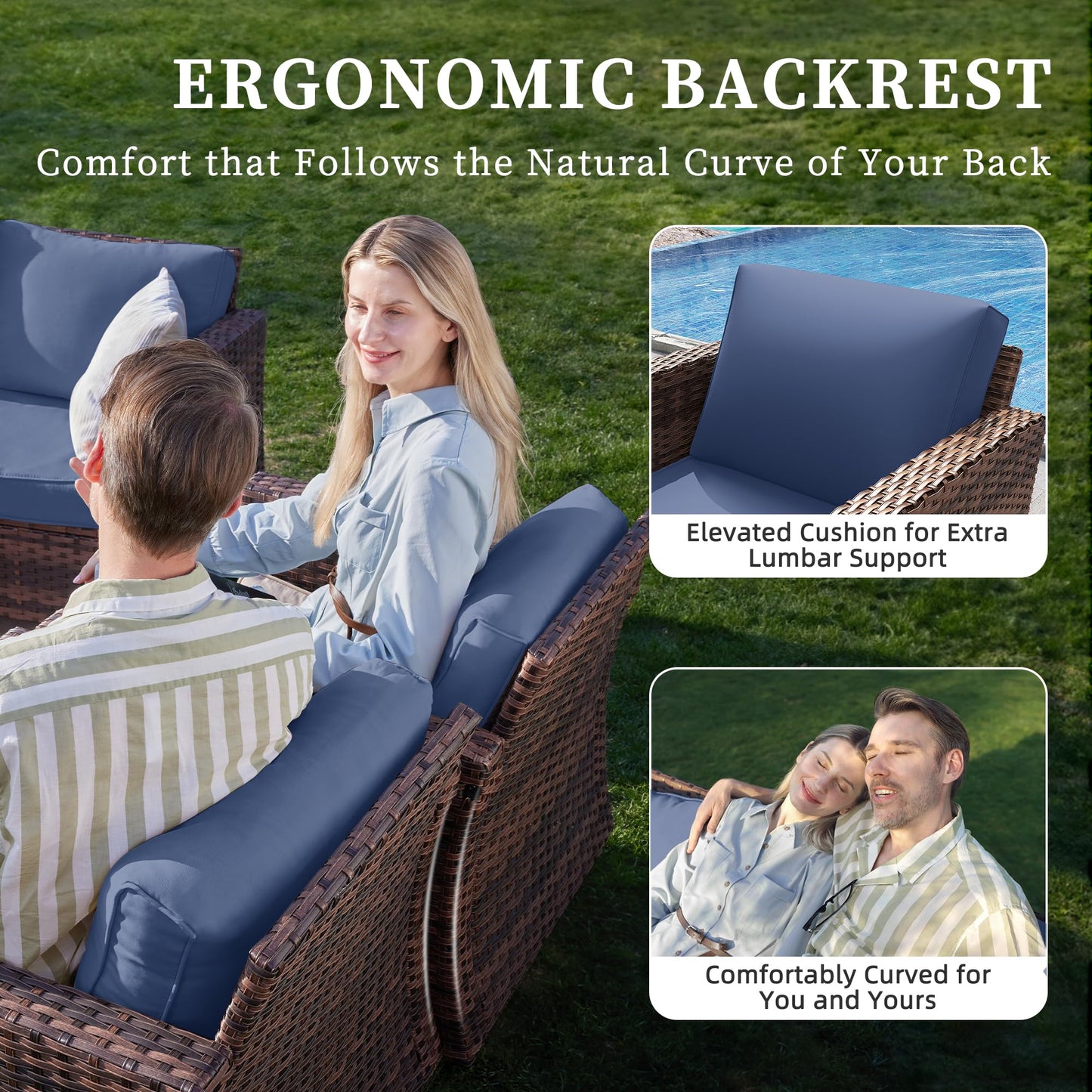 UDPATIO Patio Furniture Set, 5 Pieces Outdoor Conversation Sets with Rocking Swivel Chairs, Wicker Rattan Outdoor Sofa Set with Storage Table and Waterproof Covers for Backyard, Deck, Porch, Navy