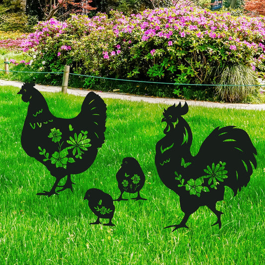 Rngmsi Metal Chicken Yard Art - 4PCS Chicken Garden Decor - Funny Garden Decorations for Yard - Cute Rooster Yard Art - Outdoor and Garden Gifts - Decorative Lawn Stakes for Men and Women