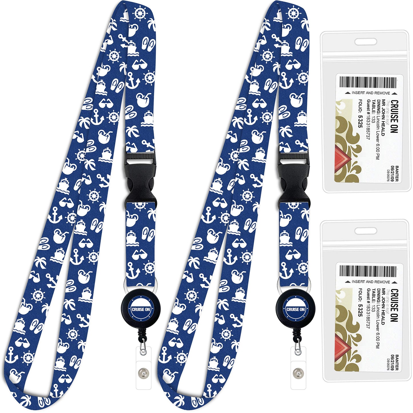 Cruise On Cruise Lanyard for Ship Cards – 2-Pack Retractable Badge & Waterproof Key Card Holder for Ship Cards – Cruise Essentials 2026-2027, Perfect for Travel & Vacation (White & Blue)