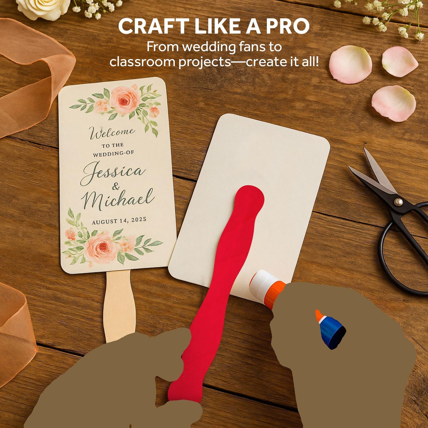Wooden 8" Fan Handles, Wedding Programs, or Paint Mixing, Pack 100, Jumbo Craft Popsicle Sticks for Auction Bid Paddles, Wooden Wavy Flat Stems for Any DIY Crafting Supplies Kit, by Woodpeckers