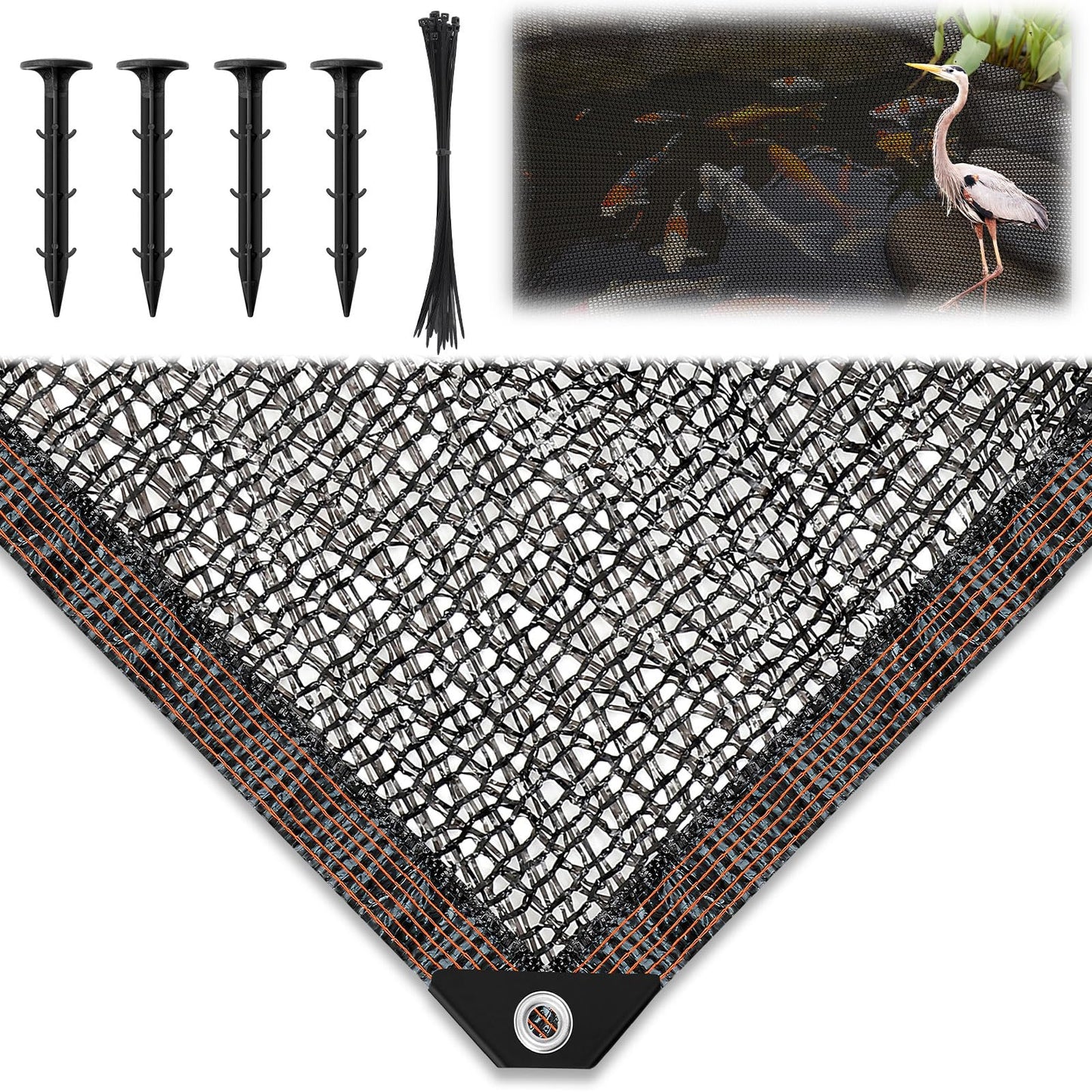 Yoojahow Koi Pond Netting Kit 19.7x30ft, Heavy-Duty Pe, Bird Deer Fence Netting, Durable Net Cover for Leaves, Protect Fish from Blue Heron Bird, Cats & Predators, Stakes & Ties Included