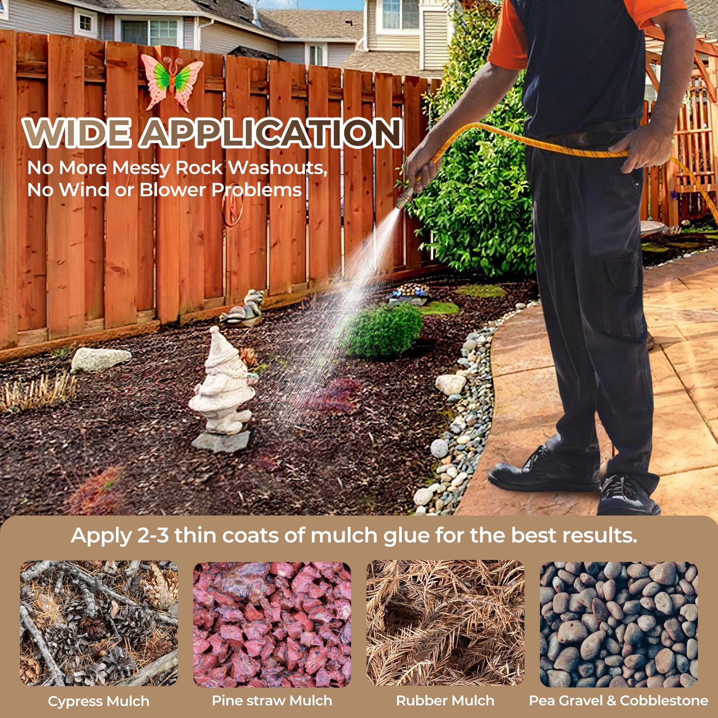 BALORIZ Mulch Glue - 68oz Mulch and Rock Glues for Landscaping, Pea Gravel & Bark, Strong Stabilizing Gravel Glue with Applicator Ready to Use Mulches Glues for Rocks Locking Most Mulches