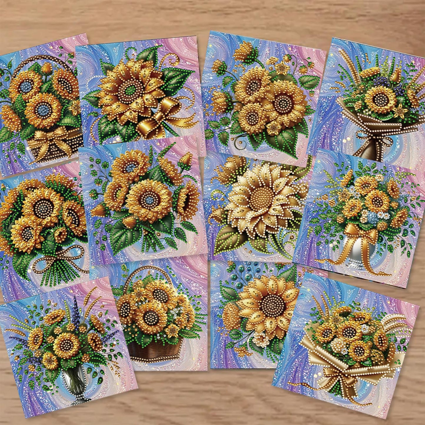 Diamond Art Painting Greeting Cards, 12 Packs Sunflower Basket DIY Crystals Gem Art Kit with Envelopes, Diamond Dots Card Making Set for Birthday, Wedding, Party, Heartfelt Occasions & Beginner Gift
