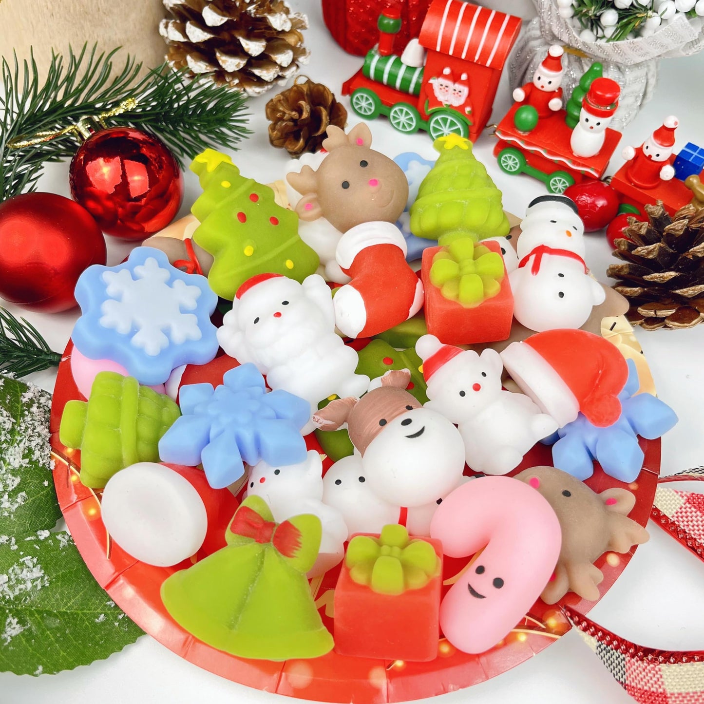 Christmas Squishies Mochi Squishy Toys, 30 PCS Christmas Toys for Kids Christmas Party Favors Stocking Stuffers Gifts, Christmas Goodie Bag Stuffers Stress Reliever Toy Pack