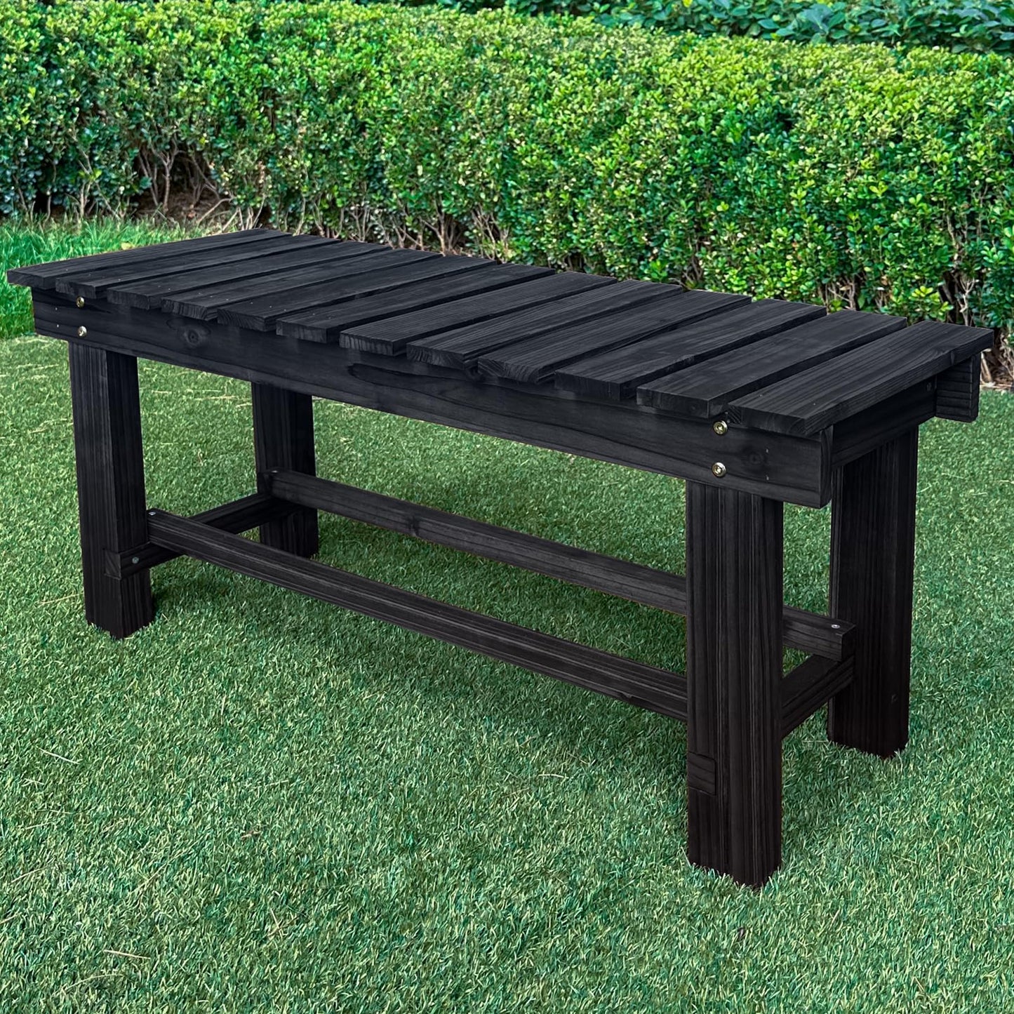 LSPYYDS Outdoor Garden Bench, 2-Person Wood Patio Bench Weatherproof Outdoor Backless Bench, Anti-Corrosion and Anti-Rust Garden Benches for Garden Lawn Porch Park Backyard (Black,35.5''/90cm)