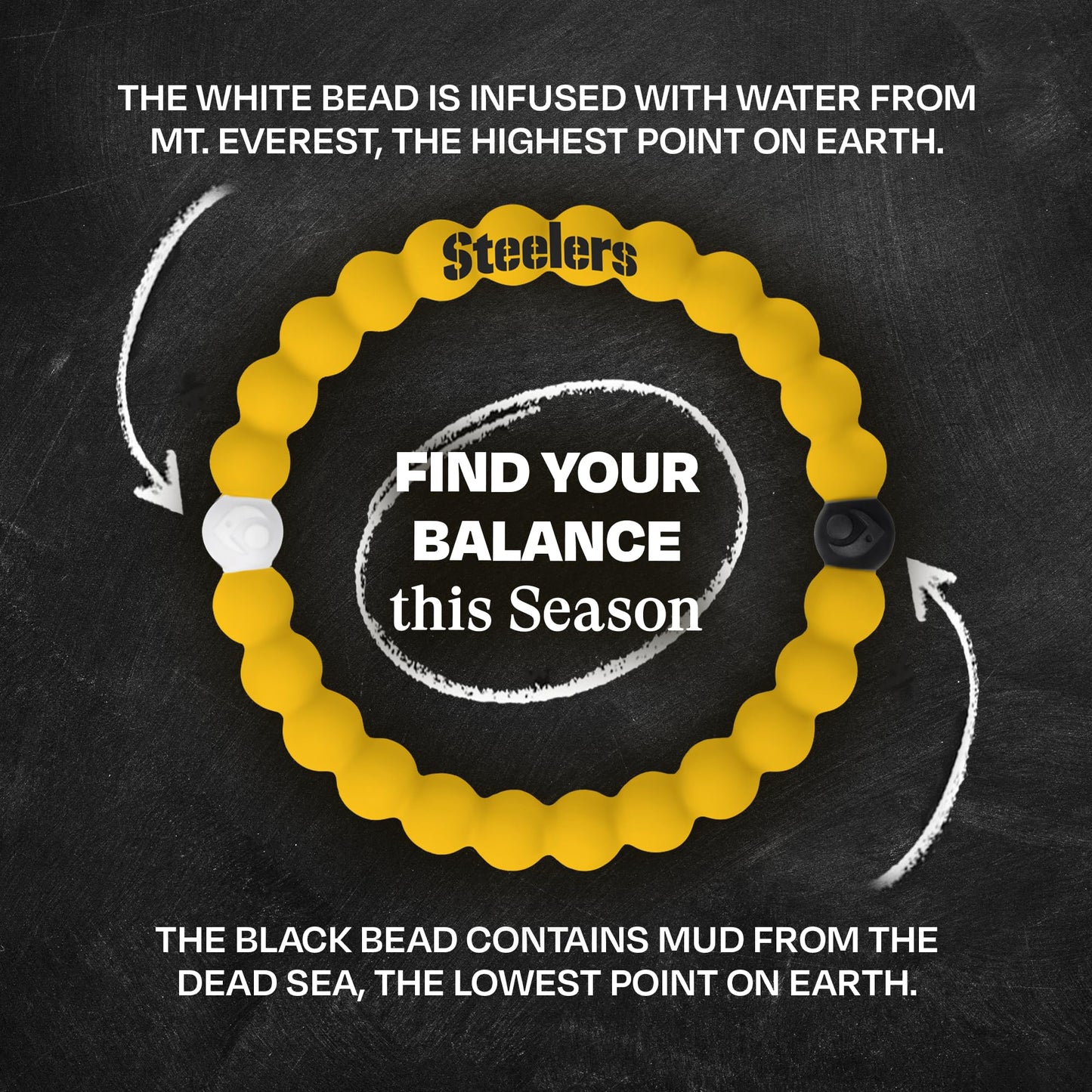 Lokai NFL Football Collection Silicone Beaded Bracelet, Pittsburgh Steelers Classic (Medium) - Beaded Bracelet for Women & Men, Silicone Jewelry Bracelet Slides-On for Comfortable Fit