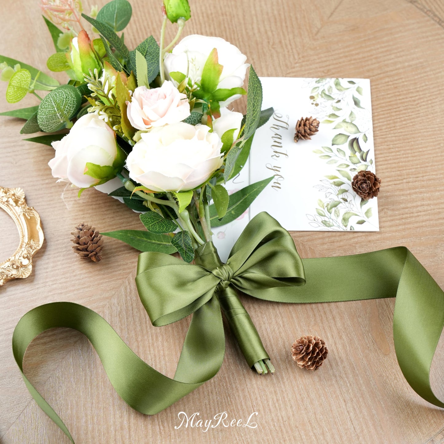 MAYREEL Moss Satin Ribbon 1.5 Inch Thick Double Faced Dark Green Ribbon for Crafts Gift Wrapping Wedding Decor Hair Bows Party Favor Flower Bouquets 25 Yards