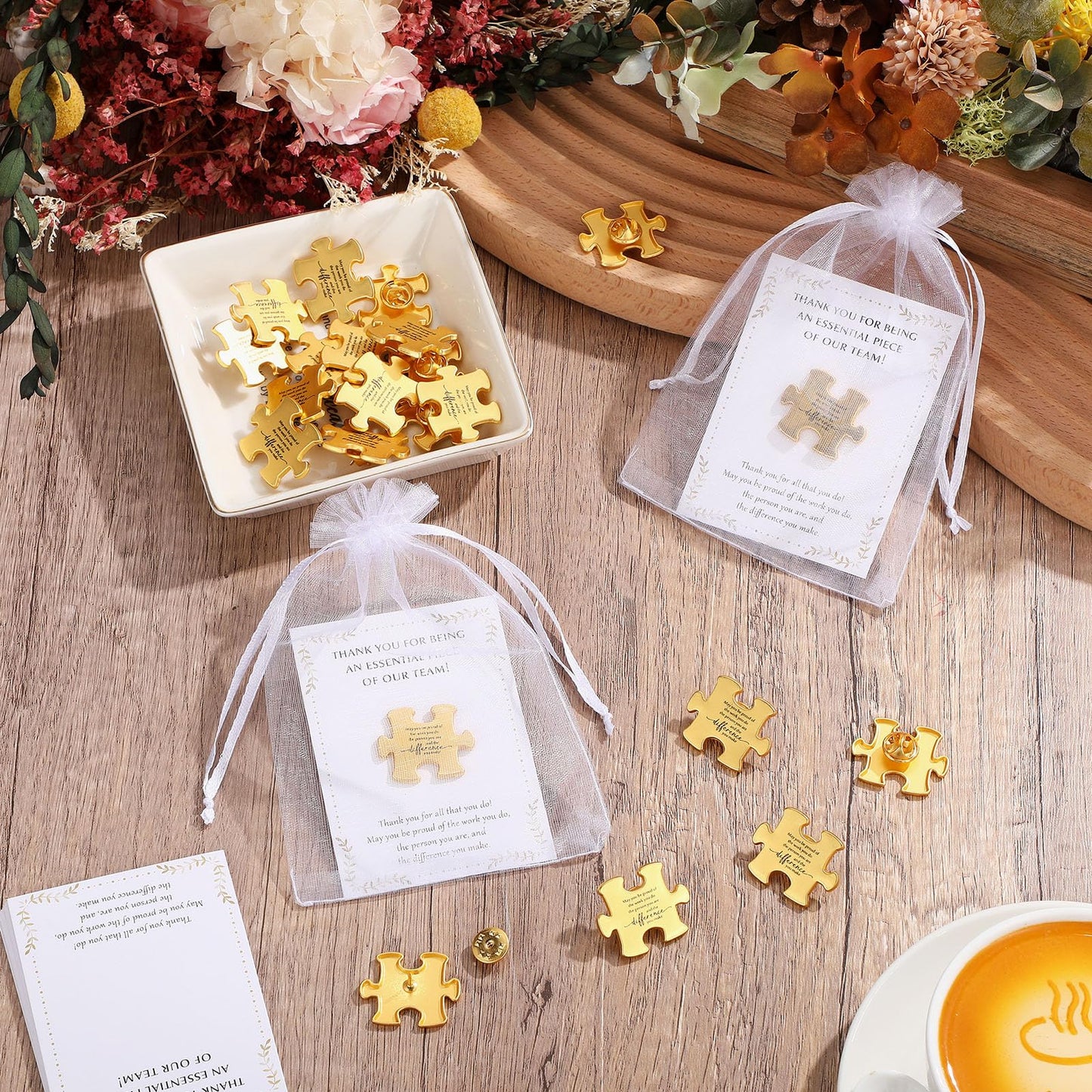 Solsew 25 Sets Teacher Appreciation Gift Bulk for Employees Puzzle Piece Lapel Pin Thank You Cards for Team Nurse Volunteer Coworkers Lab Ems Cna Week Gifts Bulk (May You)