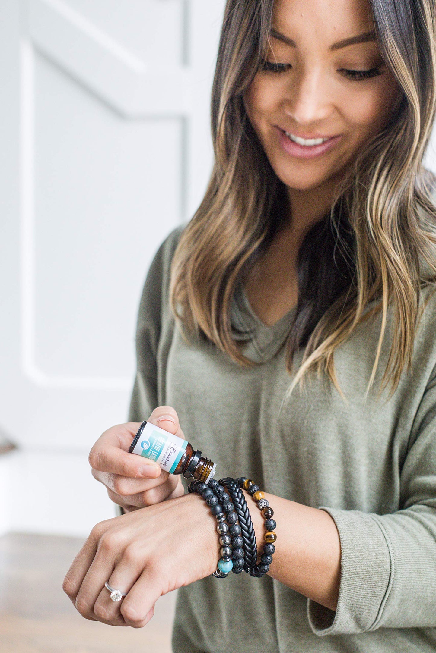 Wild Essentials Triple Band Namaste Lava Stone Essential Oil Diffuser Wrap Bracelet, Expands to Any Size, Aromatherapy Jewelry Gift Set and 100% Pure Oils (Lavender, Lemongrass, Orange, Peppermint)