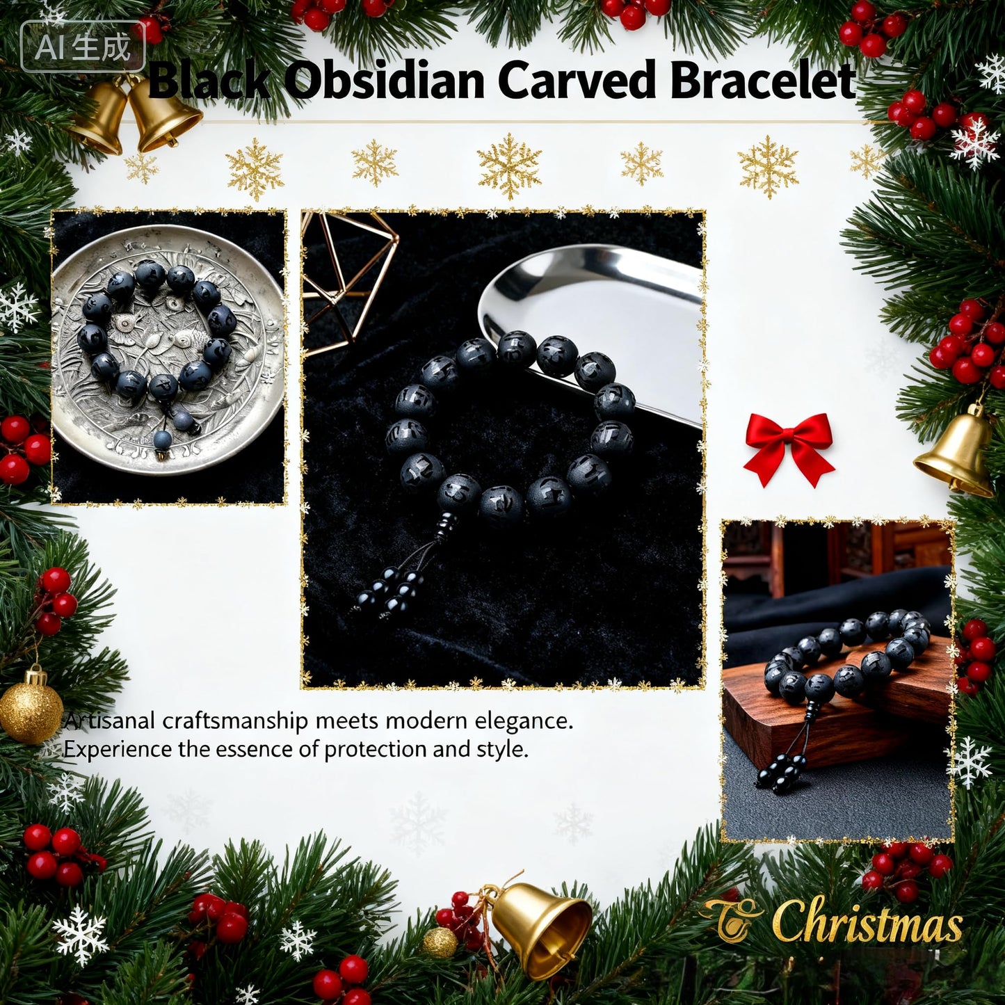 CZHECYN Om Mani Padme Hum Bracelet, 16 Beads Natural Crystal Mala, Adjustable Buddhist Mantra Beaded Wrist Wrap for Meditation & Yoga (BLACK)