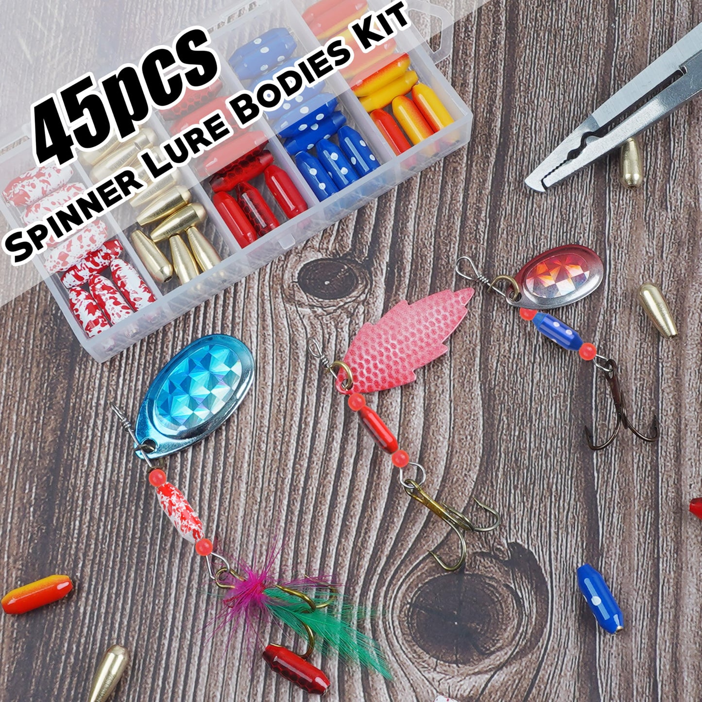 Fishing Spinner Lure Bodies Kit,45PCS Fishing Sinker Weights Brass Painted Spinner Lure Body Brass Fishing Beads Bullet Slip Sinker DIY Inline Spinner Bait Making Supplies Parts
