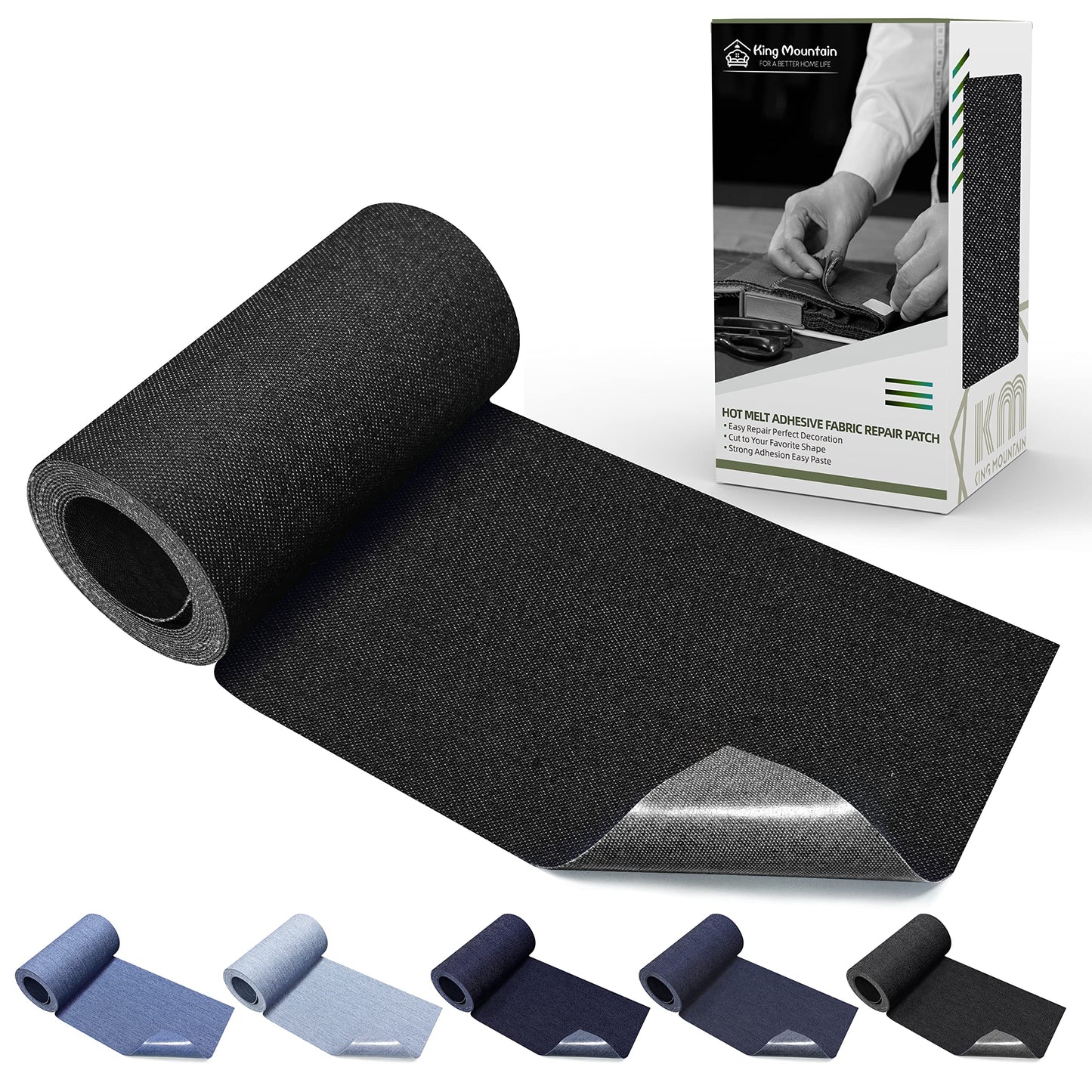 KING MOUNTAIN Iron-on Repair Patch,3"x60"100% Cotton Denim Iron-on Repair Patch, Jeans and Clothing Repair and Decoration Kit (Black)