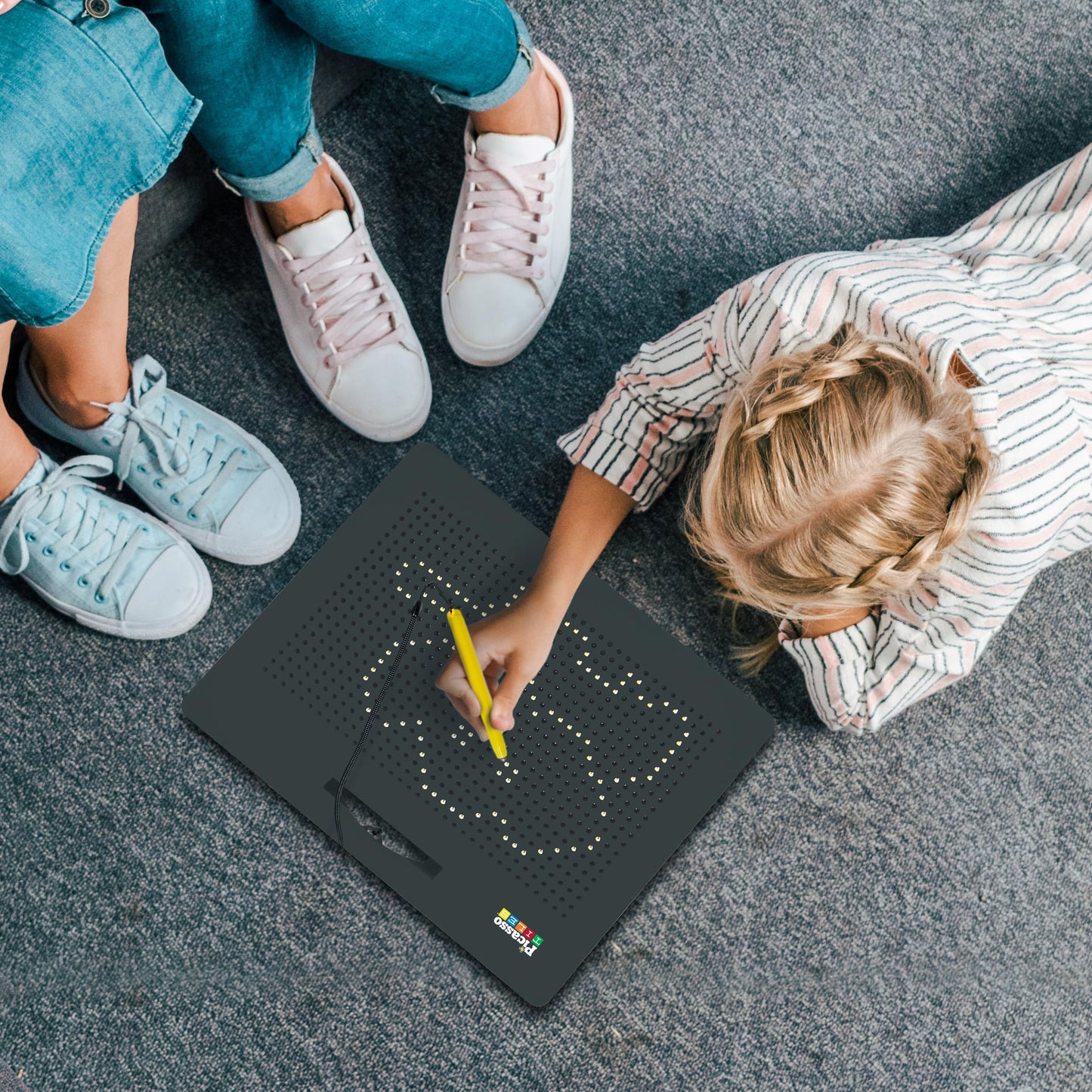 PicassoTiles 2PK 4-in-1 Magnetic Drawing Board 12x10 inch Large Magnet Tablet Pad with 4 Facings Lowercase & Uppercase Alphabets, Numbers, & Freestyle STEM Learning Writing Reading Playboard PTB06