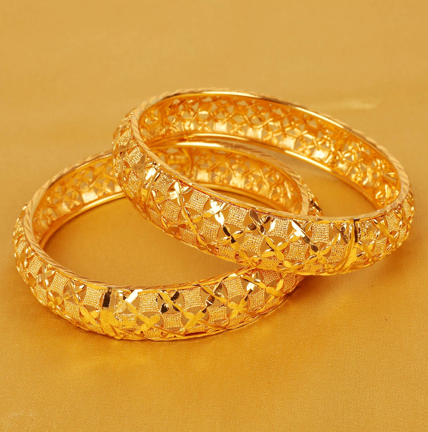 Touchstone NEW Indian Bollywood Trend Splendid Traditional Craftsmanship Floral Wrist Enhancing Designer Jewelry Thick Bracelets Bangles Set Of 2 In Gold Tone For Women