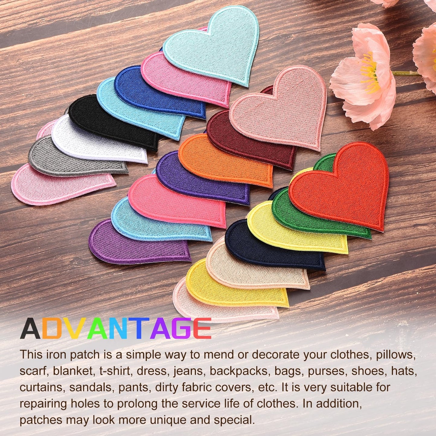 MECCANIXITY 60pcs Large Heart Shaped Iron on Patches 2.7x2.8 inch Embroidered Sew Patches Appliques Garment Embellishments for Clothing Repair Backpack, Orange