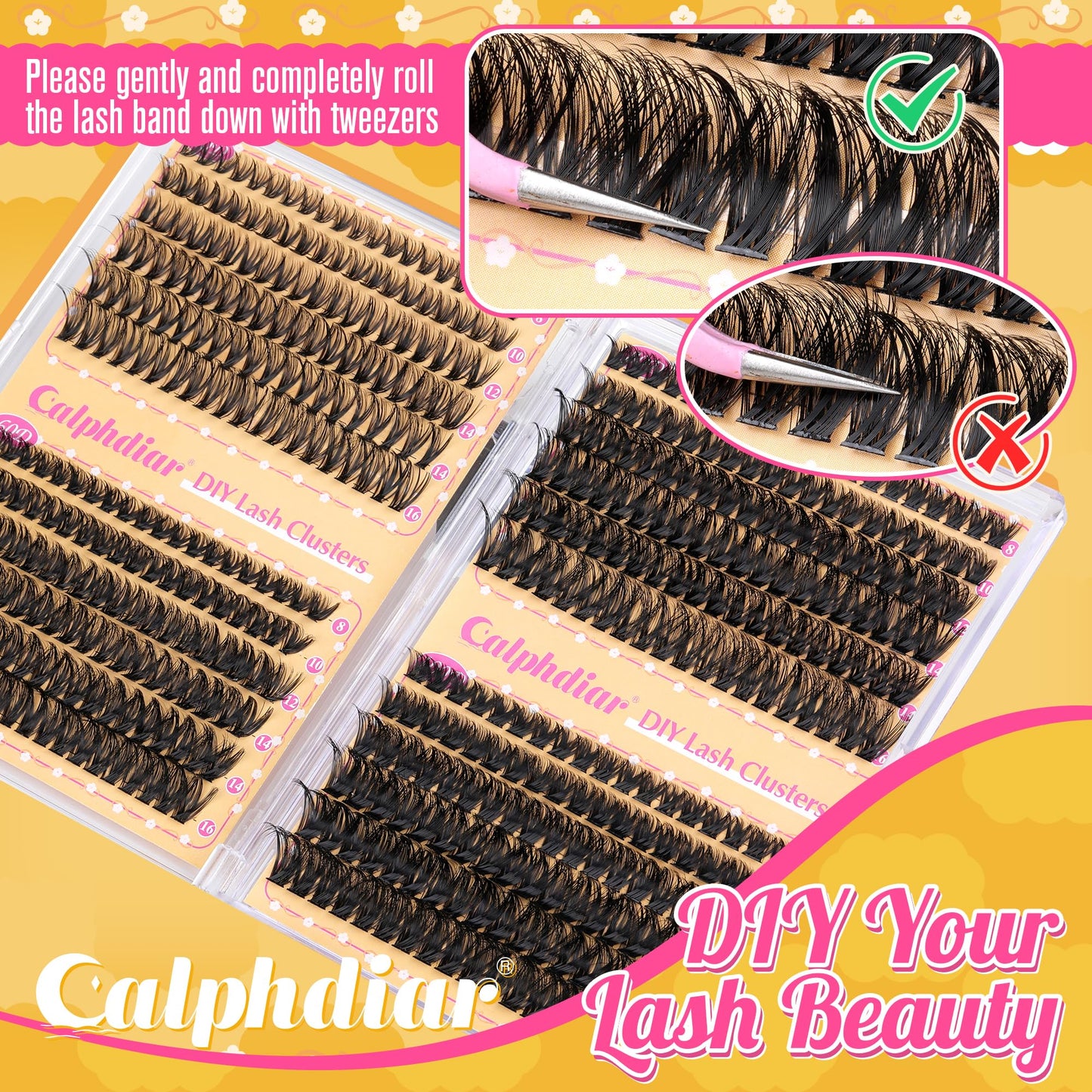Calphdiar Lash Clusters 40D+60D+80D+100D Eyelash Clusters 474PCS Individual Lashes D Curl Cluster Eyelash Extensions 8-16MM Wispy Lashes Clusters Fluffy False Mink Eyelashes DIY Lash Extension at Home