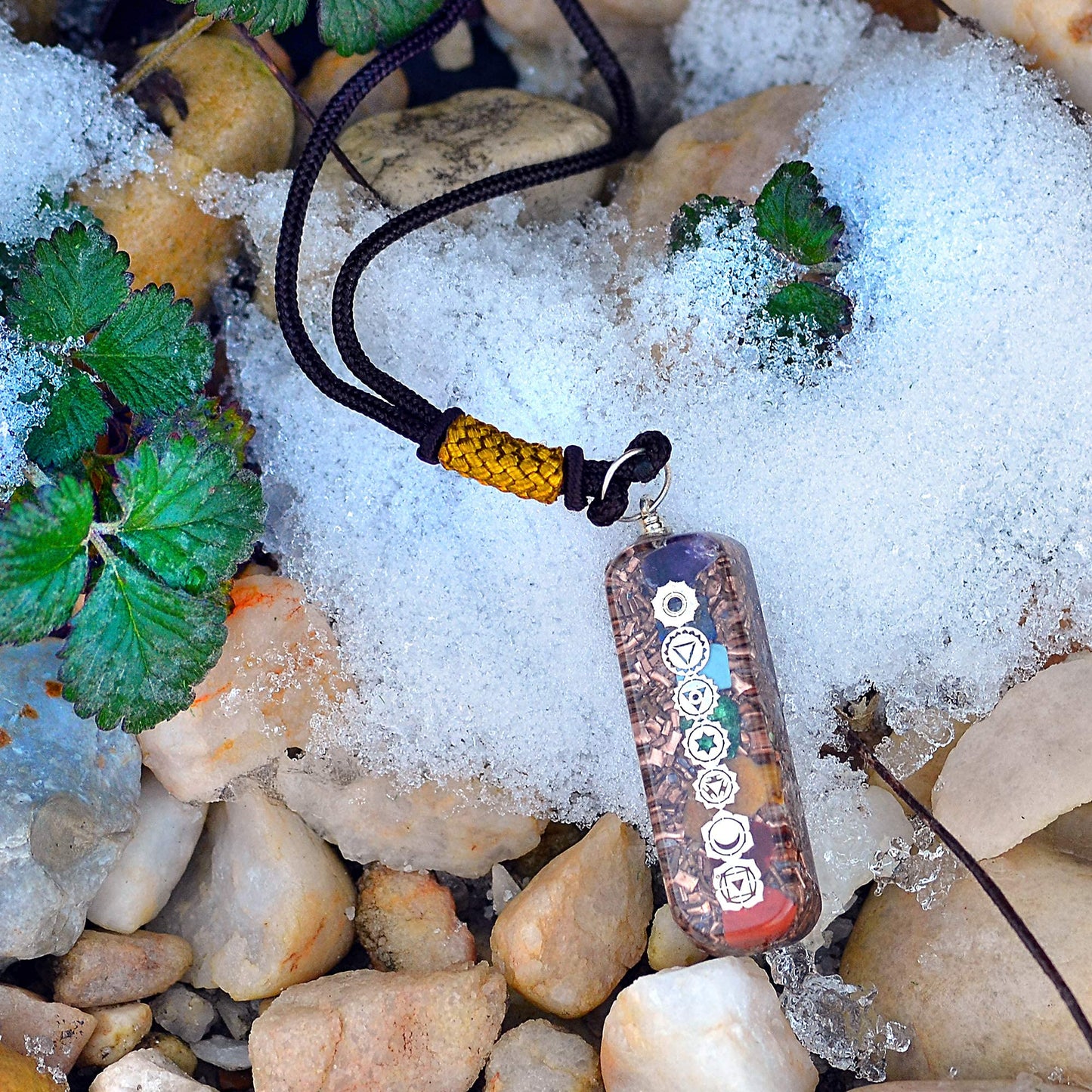 Orgonite Crystal Seven Chakra Pipe Pendant - Handmade Orgone Chakra Symbol Gemstone Necklace for Spiritual Healing, Meditation, Reiki, Gift for Men and Women