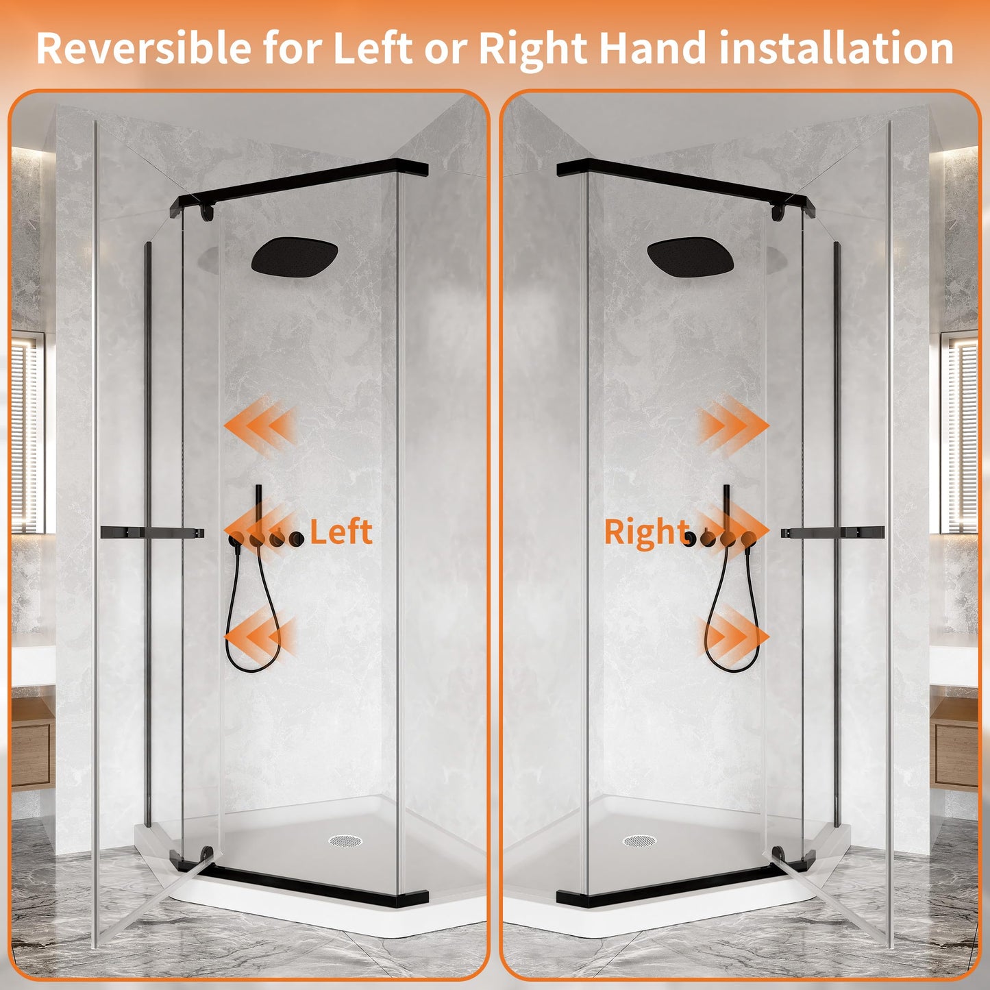 CKB Pivot Shower Door, 36" D x 36" D x 76" H, 1/4" ANSI Tempered Glass with Easy-Clean, Reversible Left or Right Corner Shower Glass Door. with Stainless Steel Towel Bar. Matte Black
