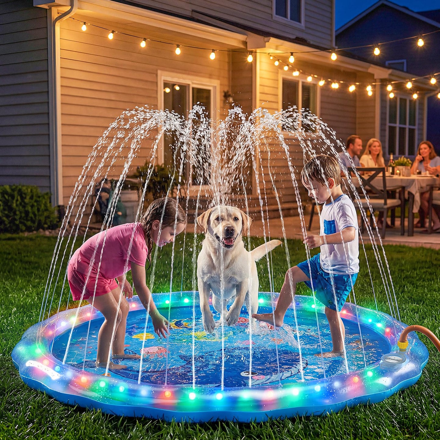 Dsquu LED Glowing Splash Pad Sprinkler for Kids & Dogs, 60" Non-Slip Outdoor Water Toys Toddler Sprinkler Pool Splash Pad/Play Mat,LED Light Boys Girls Yard Sprinkler Pool for Kids