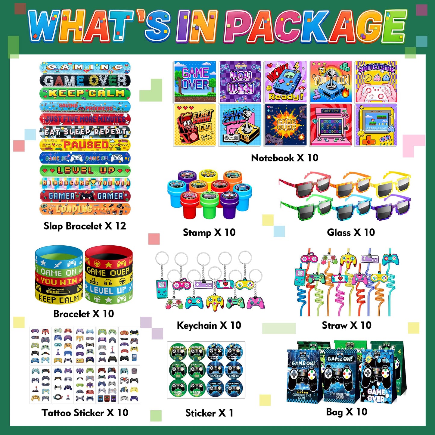 DMIGHT Video Game Party Favors Birthday Supplies for Kids Bags Game On Stuffer Gifts Boys Gamer Party Decorations