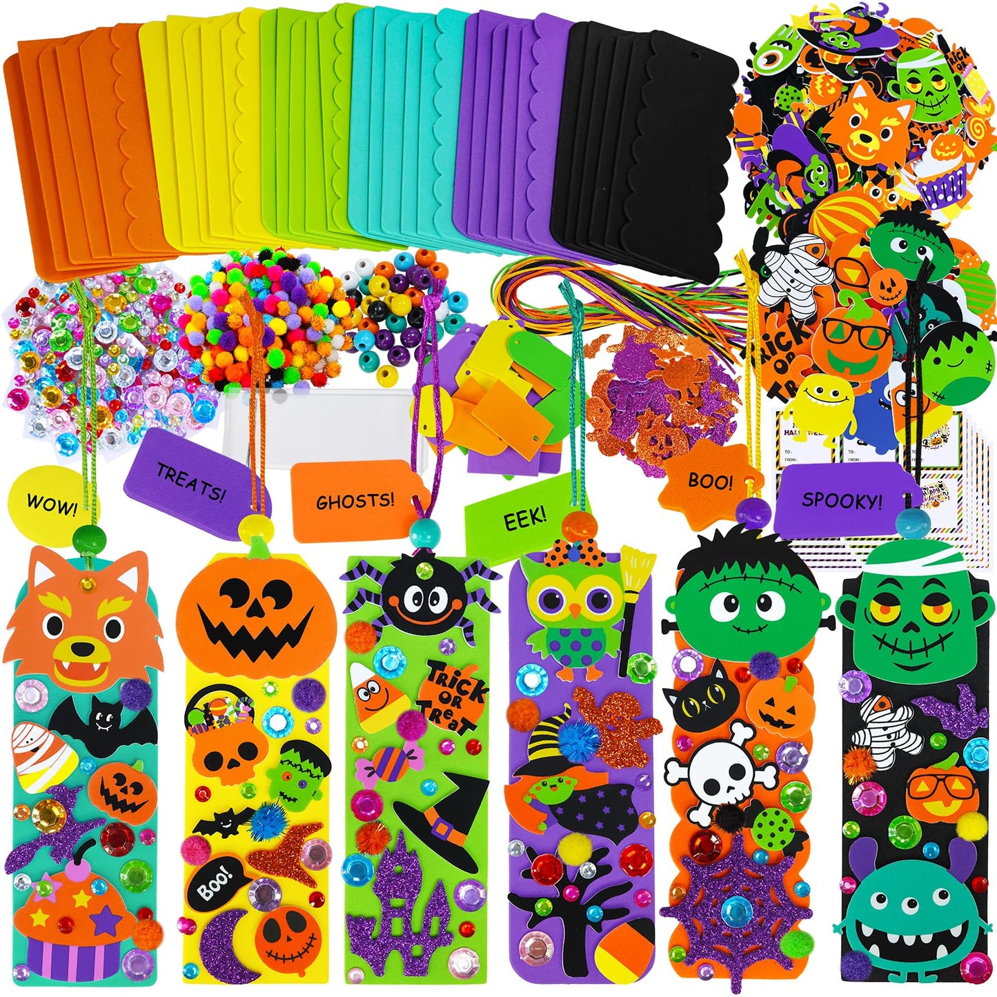 Winlyn 36 Sets Halloween Crafts Kits Holiday Fall Kids Crafts DIY Halloween Bookmarks Ornaments Art Sets Bats Monster Ghost Foam Stickers Arts and Crafts for Kids Classroom Activities Party Favors