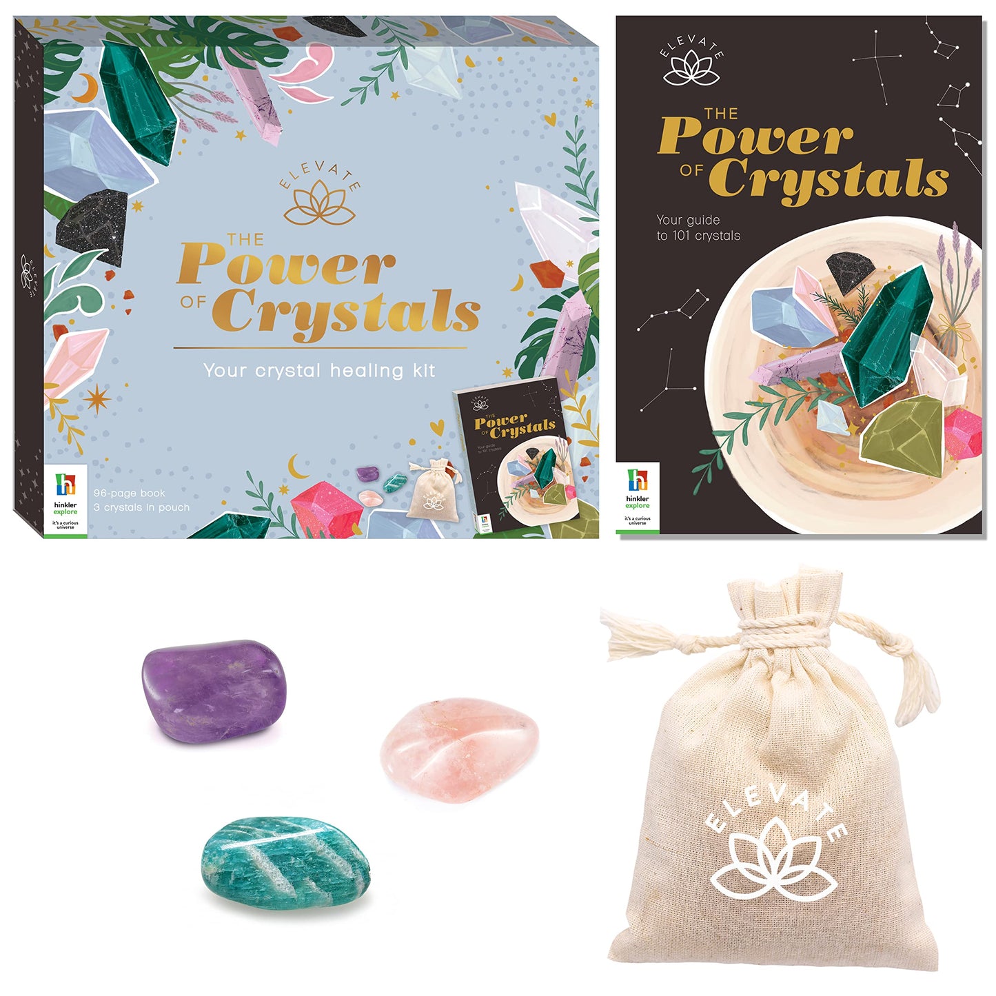 Hinkler Elevate - The Power of Crystals Kit - Spirituality for Adults - Crystals Included - Rose Quartz - Amazonite - Amethyst - Mental Health and Self Care Essentials - Adult Hobbies