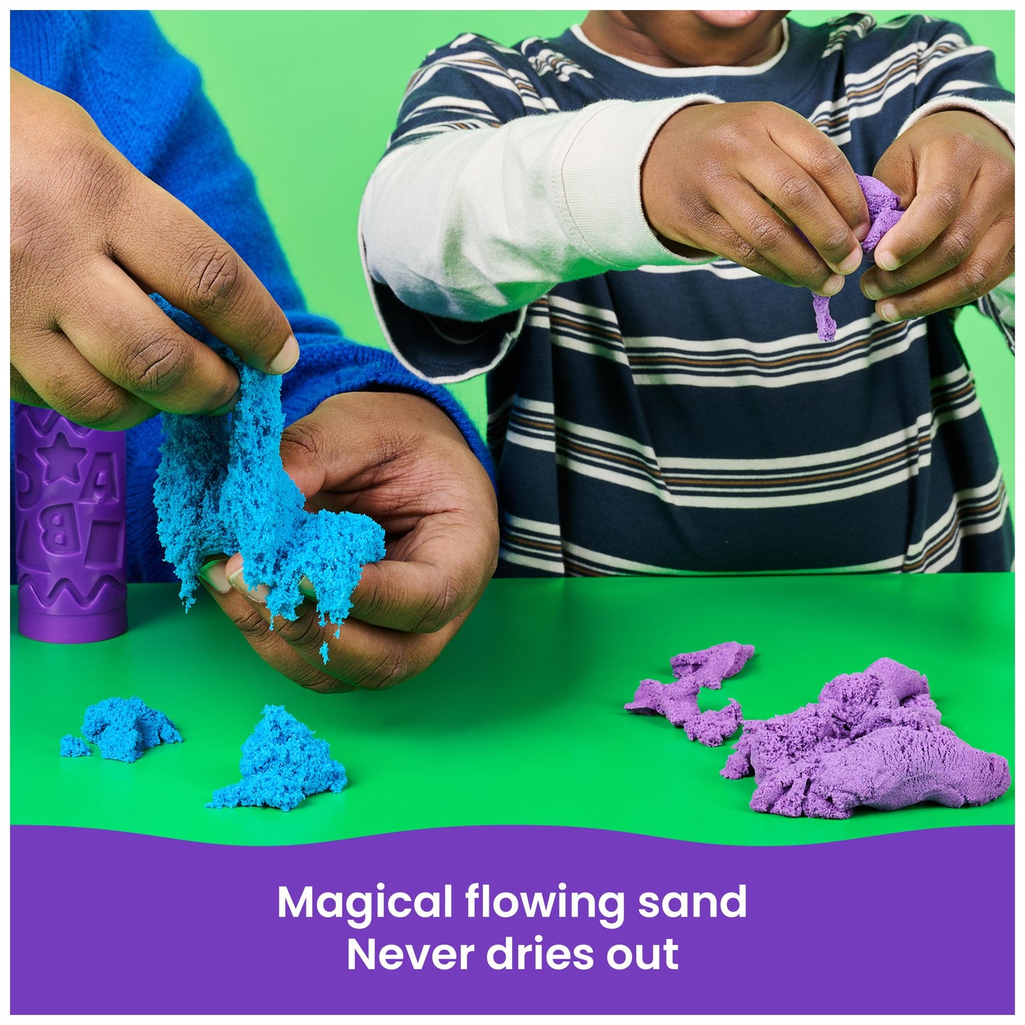 Kinetic Sand, Stamp N' Roll Crayon Multi-Pack with 12 oz Purple, Green, Blue & Red Play Sand, Toddler Toys, Arts and Crafts Kids Toys for Girls & Boys Ages 3 and up