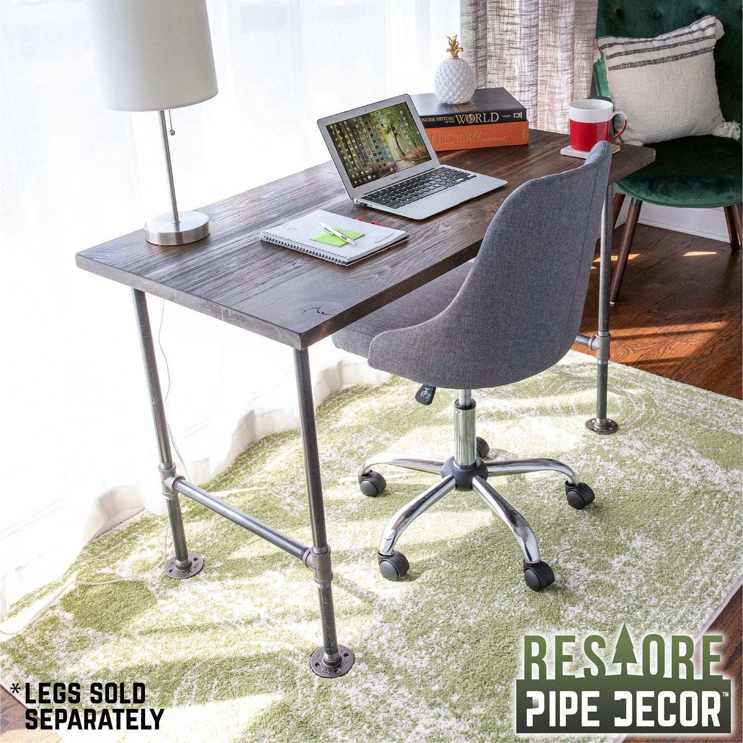 Restore by Pipe DÉCOR Solid Wood Office Desk Top, Reclaimed Ponderosa Pine Wood in Trail Brown, 48 in. x 24 in. x 1.25 in.